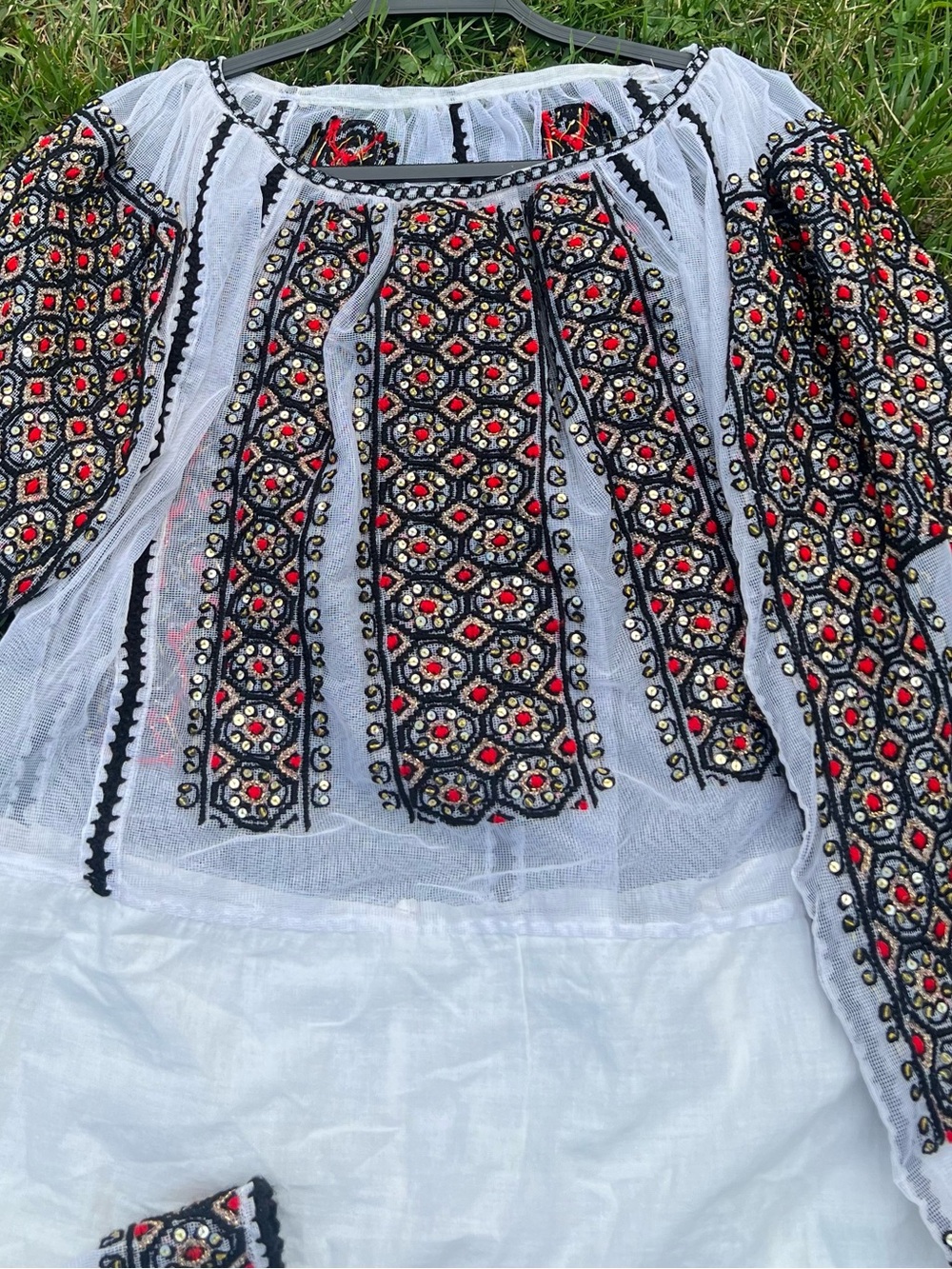 Ie long Romanian authentic Embroidered by hand White Maxi Dress - Picture 3 of 11